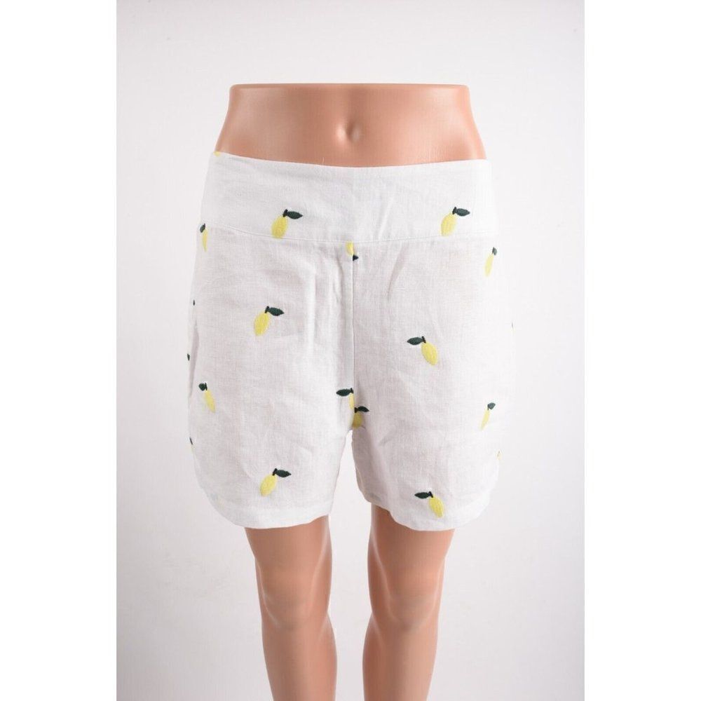 Boden Womens Hornsea Linen Shorts UK 8 US 4 White Lemon Embroidery NWT